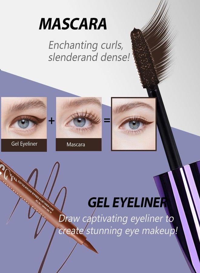 DuaTana Waterproof Brown Mascara&Liquid Eyeliner Pen Set,Volumizing Colored 5D Fiber Mascara for Eyelash Volume and Length Máscara,Longlasting Smudgeproof Matte Color Eye Liner Pencil Women Party Stage Use - Image 4